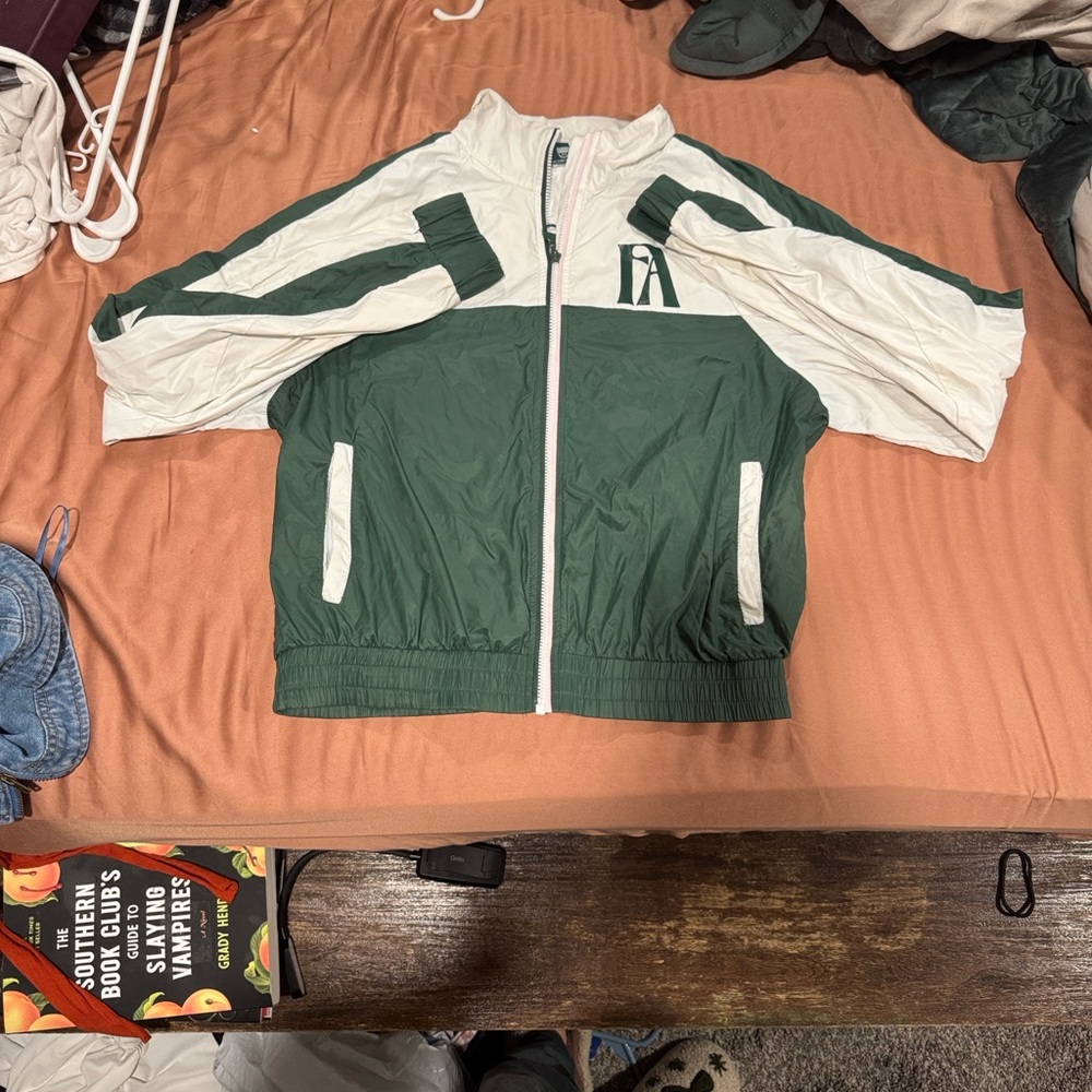 Elegant Green and White Women's Track Jacket